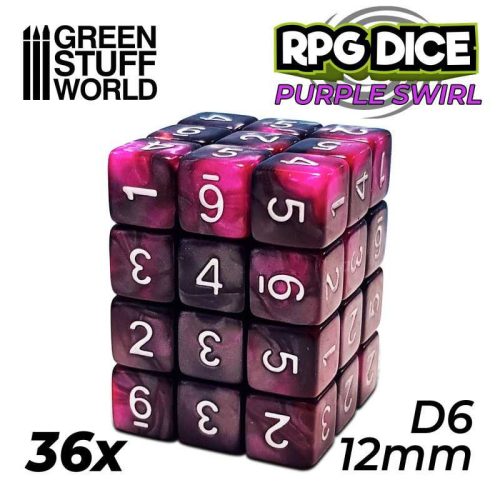 36x D6 12mm Dice - Purple Swirl