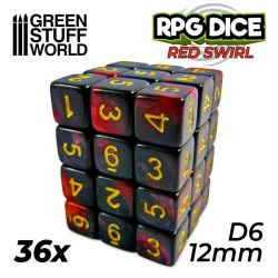 36x D6 12mm Dice - Red Swirl