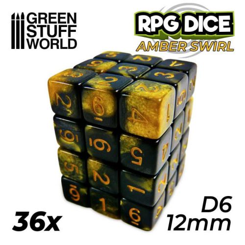 36x D6 12mm Dice - Amber Swirl