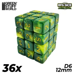 36x D6 12mm Dice - Green Swirl