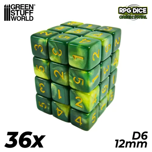 36x D6 12mm Dice - Green Swirl