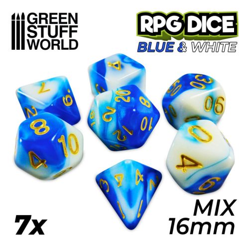 7x Mix 16mm Dice - Blue White