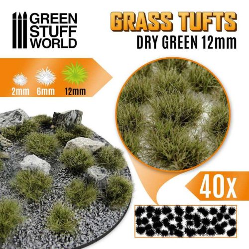 GRASS TUFTS - 12MM SELF-ADHESIVE - DRY GREEN