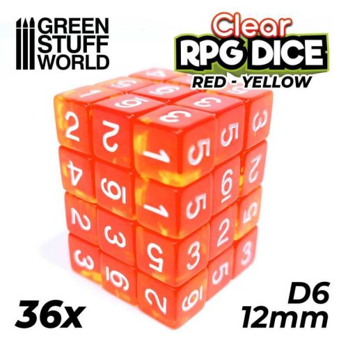 36x D6 12mm Dice - Clear Red/Yellow