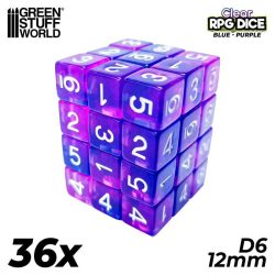 36x D6 12mm Dice - Clear Blue/Purple