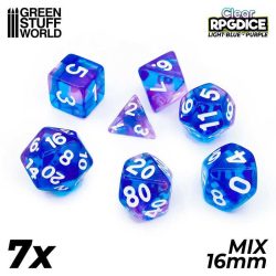 7x Mix 16mm Dice - Light Blue - Purple