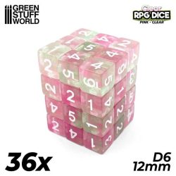 36x D6 12mm Dice - Clear Pink