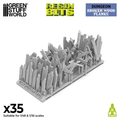 3D Printed - Dungeons & Fantasy - Broken Wood Planks 1:48-1:35