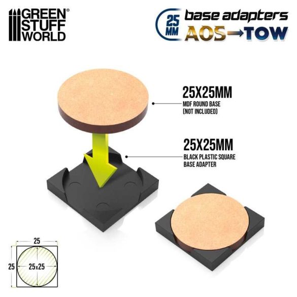 Round to square base adapter 25mm