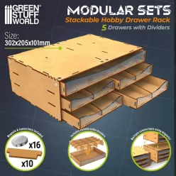   Stackable Hobby Drawer Rack with 5 horizontal drawers and dividers
