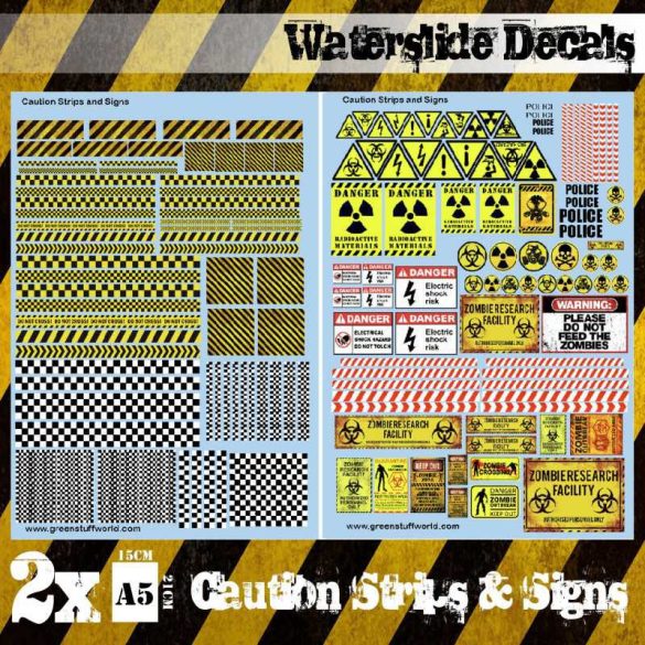 WATERSLIDE DECALS - CAUTION STRIPS AND SIGNS