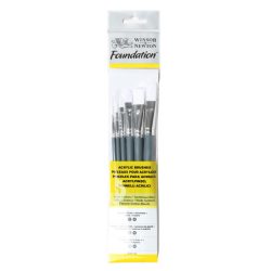   Winsor&Newton Foundation Synthetic Brushes Acrylic Short Handle 6 PACK