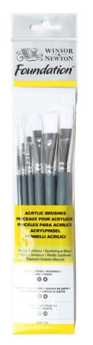 Winsor&Newton Foundation Synthetic Brushes Acrylic Short Handle 6 PACK