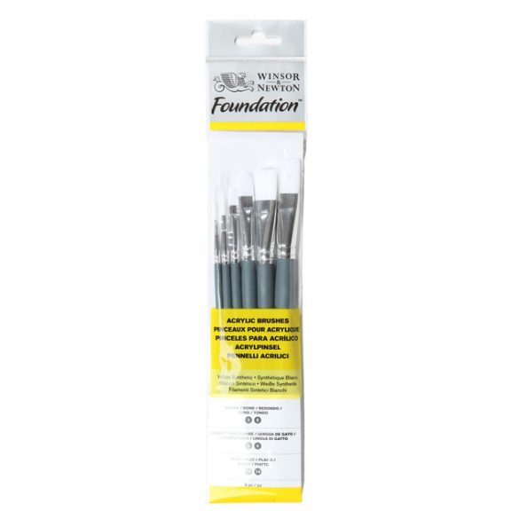 Winsor&Newton Foundation Synthetic Brushes Acrylic Short Handle 6 PACK
