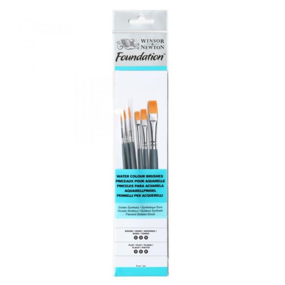 Winsor&Newton Foundation Synthetic Brushes Watercolour Short Handle 6 PACK